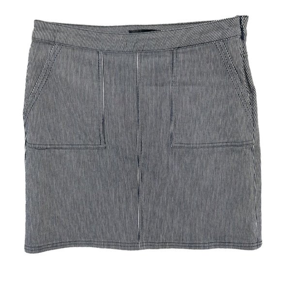 prAna Kara Denim Mini Skirt Womens Indigo White Striped Pockets Size 6 - Picture 1 of 10